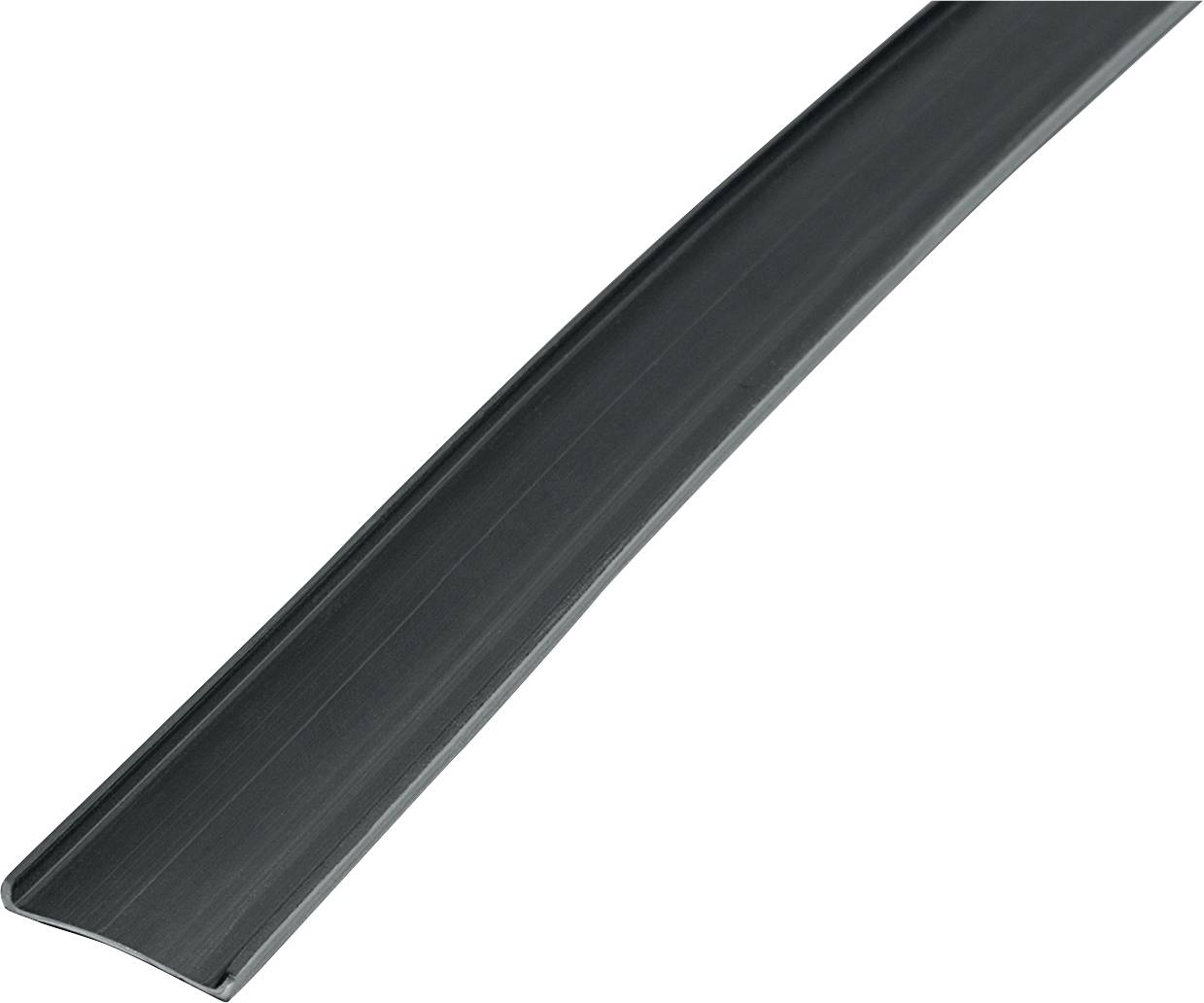 A long, flat metal piece with a slightly curved upper surface, possibly a component or tool in a dark colour.