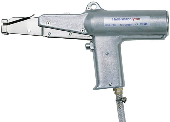 Metallisches Kabelbinderwerkzeug mit Griff und Lösemechanismus, geeignet zur sicheren Befestigung und Spannungsregulierung von Kabelbindern.