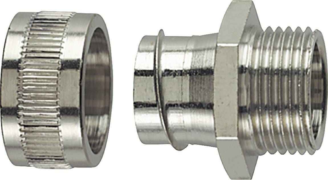 Two metal threaded adapters, one female and one male part, for a pipe connection, shown side by side.