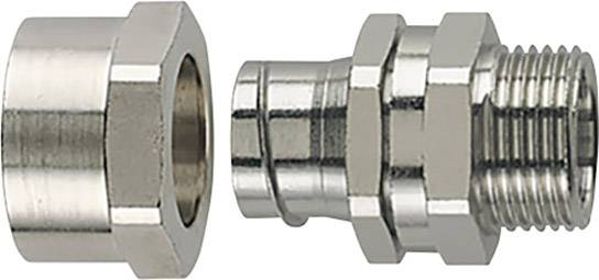 Two metallic quick-release couplings, one with an external thread and the other with a female connection, suitable for pipe connections.