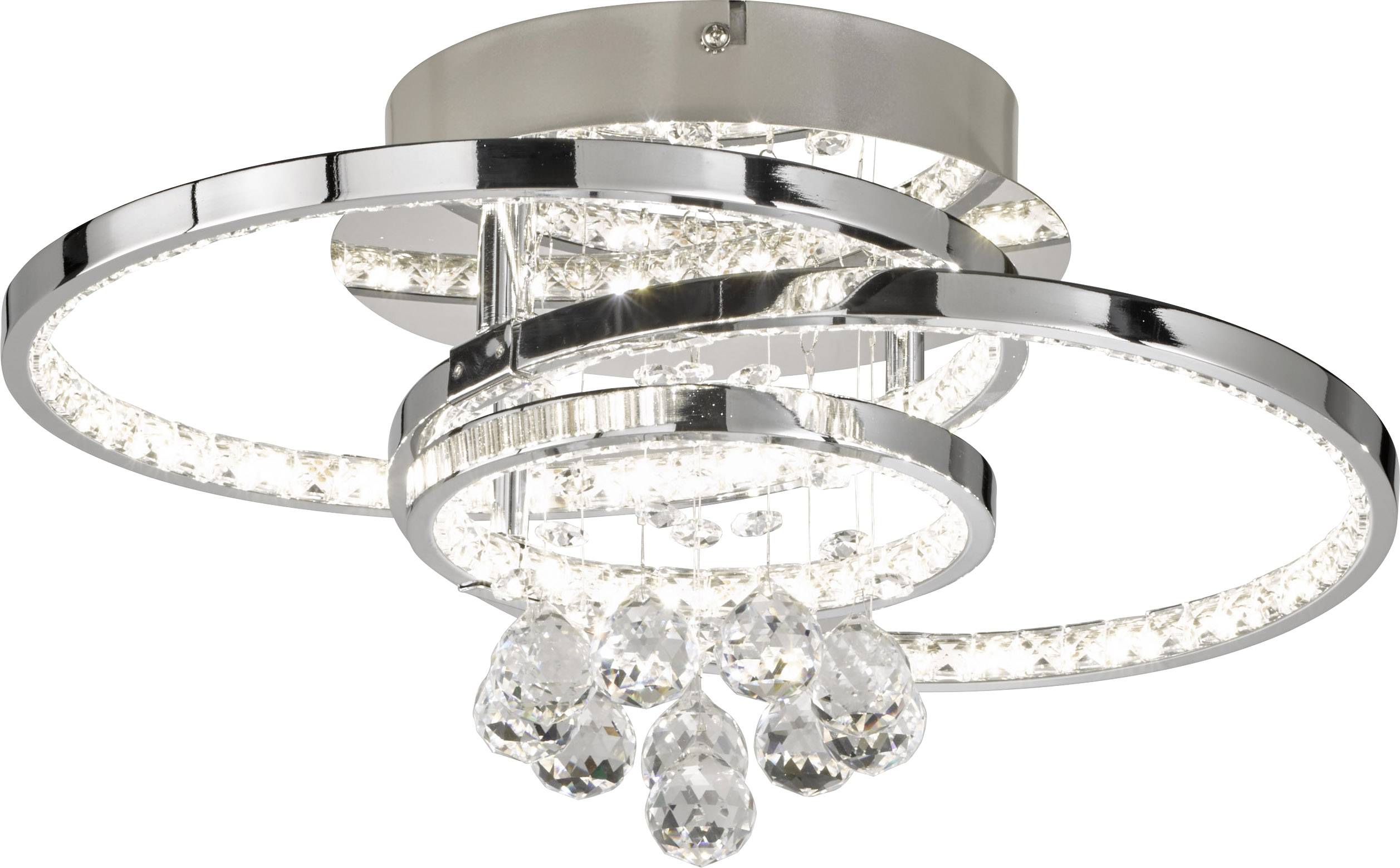 WOFI Medley 9103.01.01.8420 LED ceiling light Chrome 37 W Warm white Dimmable via light switch, Incl. cut glass ornaments