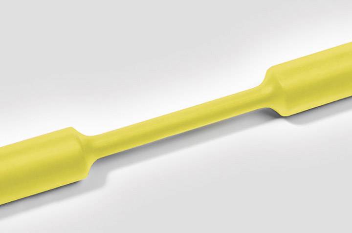 Yellow connecting terminal on a grey background, used for electrically connecting wires.