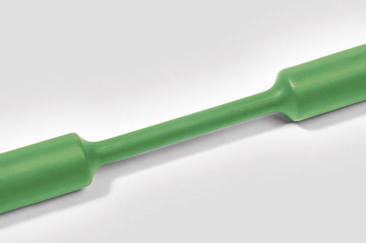 Green plastic rod with thickened ends on a grey background.
