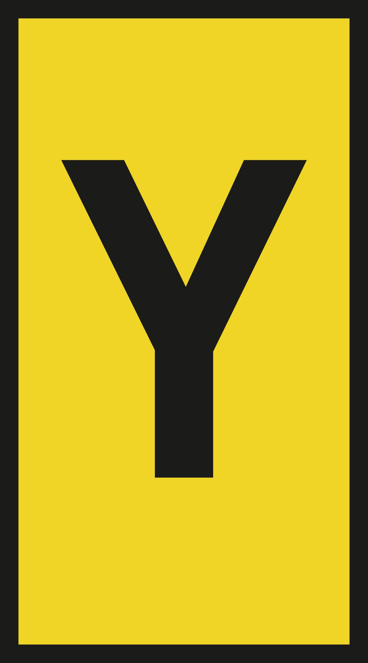 Yellow sign with a large, black letter 'Y' in the centre.
