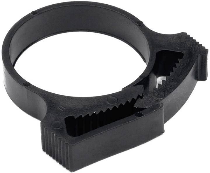 A black plastic key with serrated edges, used for opening or closing round locks or covers.