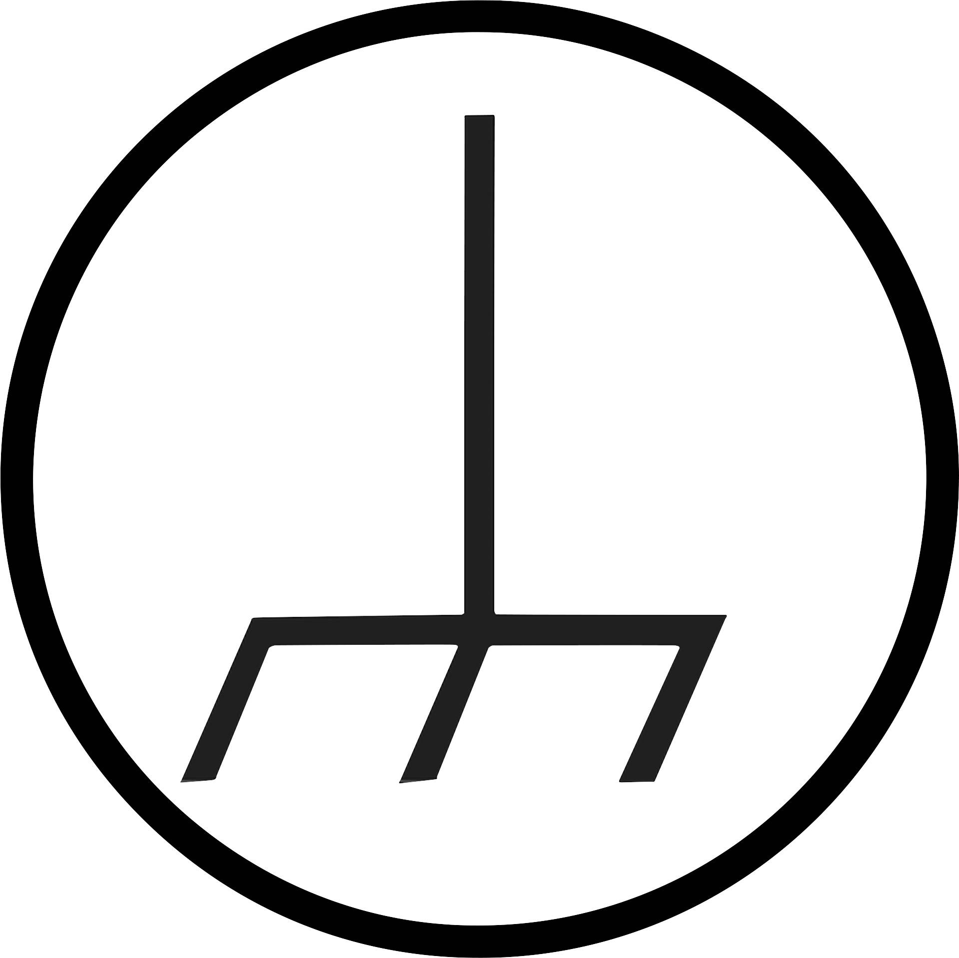 A black symbol within a circle. The symbol consists of a vertical line with three short horizontal lines at its lower end.