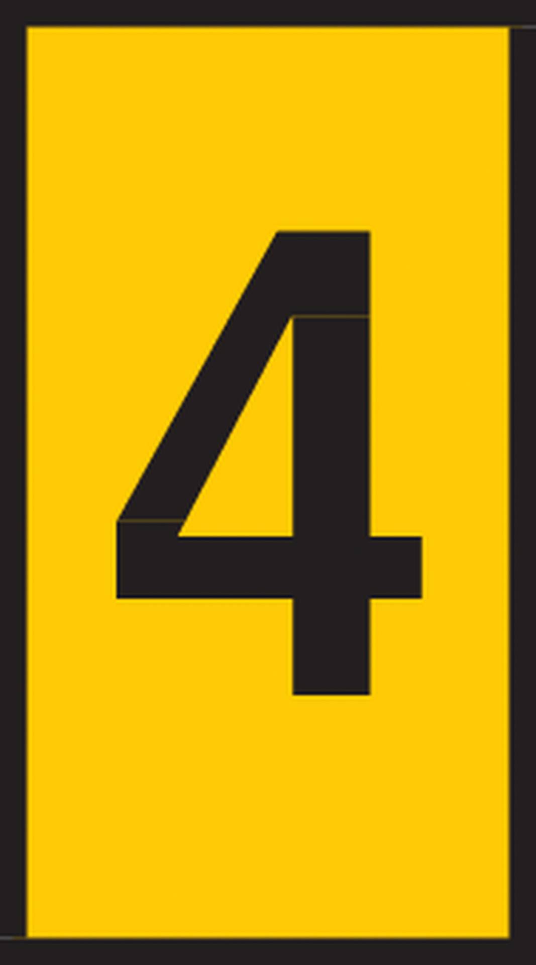 Yellow sign with a black number '4' in the centre.