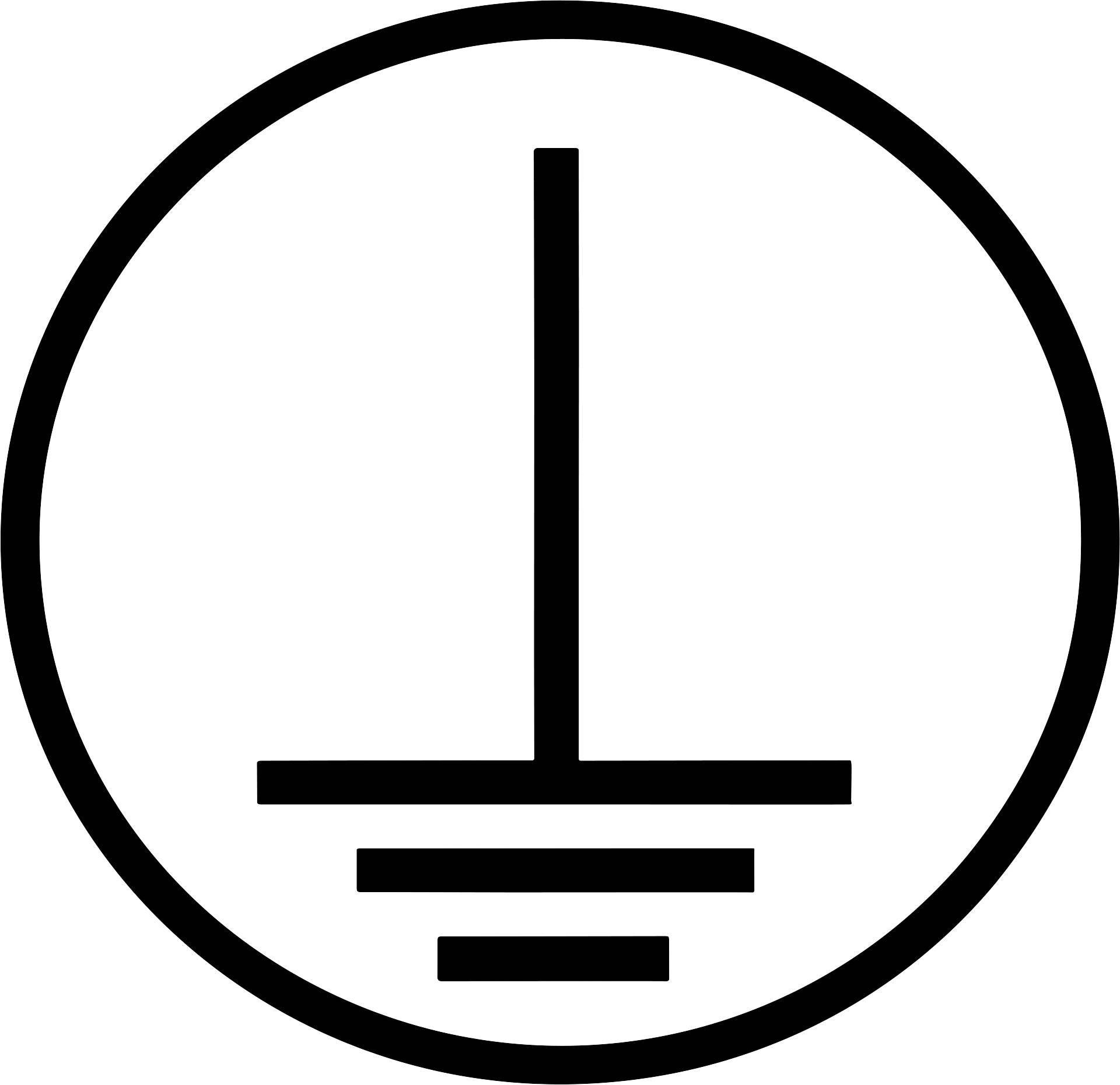 A circle contains a symbol for earthing: a vertical line crossing three horizontal lines representing the earth.
