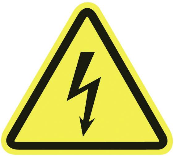 Yellow warning sign with a black lightning arrow symbol, which warns of electrical voltage or high voltage.