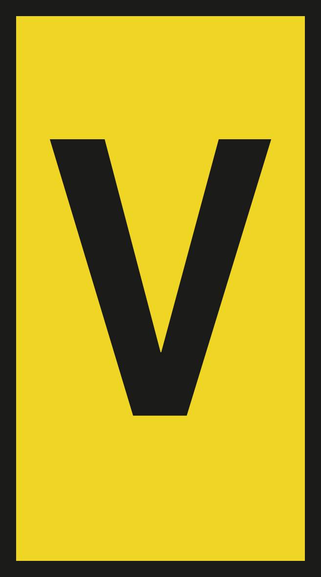 The letter 'V' in black on a yellow background, positioned centrally.