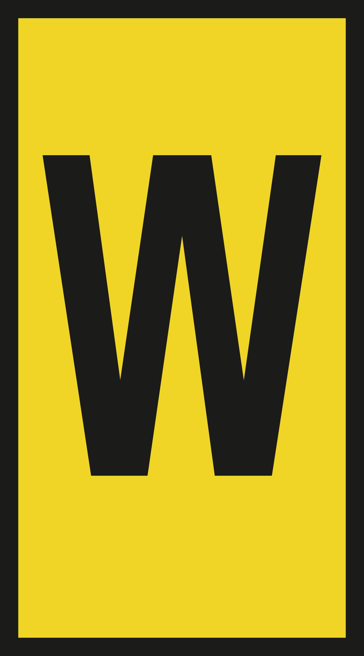 Yellow sign with a black letter 'W'.
