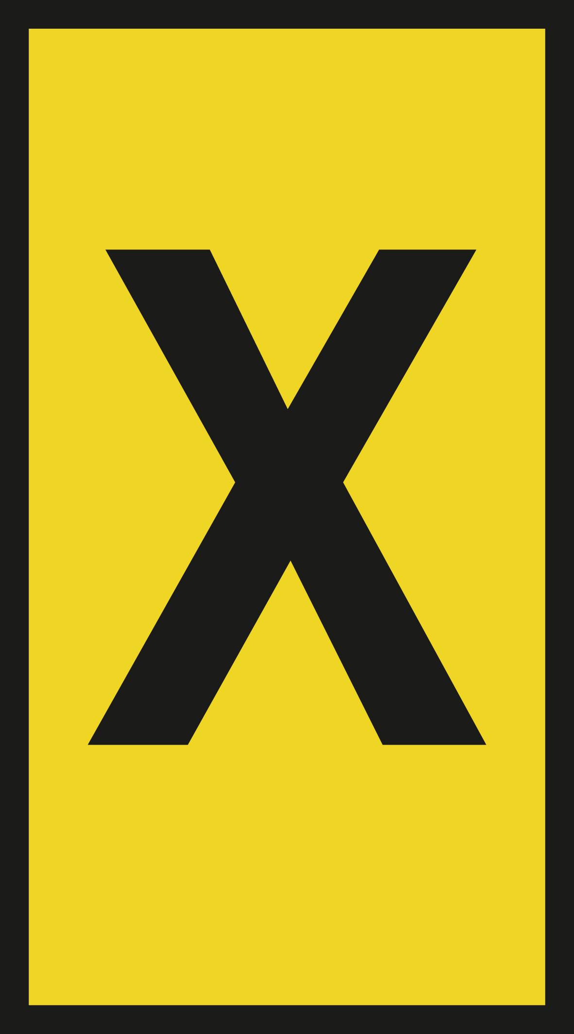 Yellow sign with a black 'X' in the centre, symbolises a level crossing.