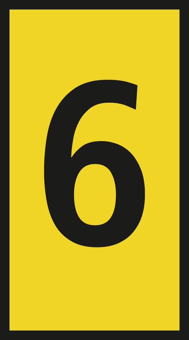 Yellow rectangular sign with black number '6'.