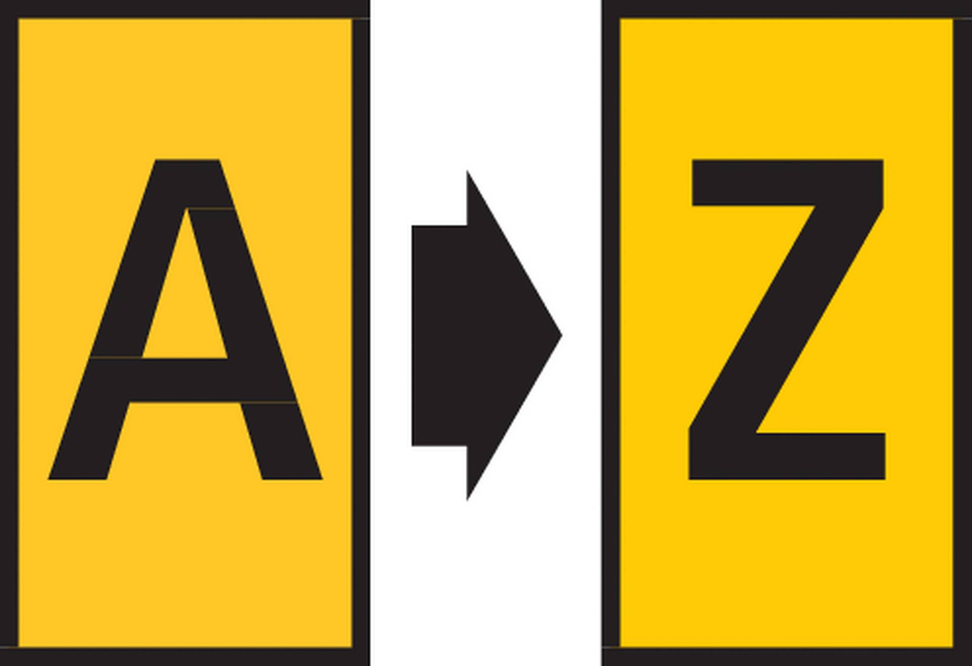 Symbol with letters A and Z, separated by an arrow pointing to the right. Representation of alphabetical sequence or progression.