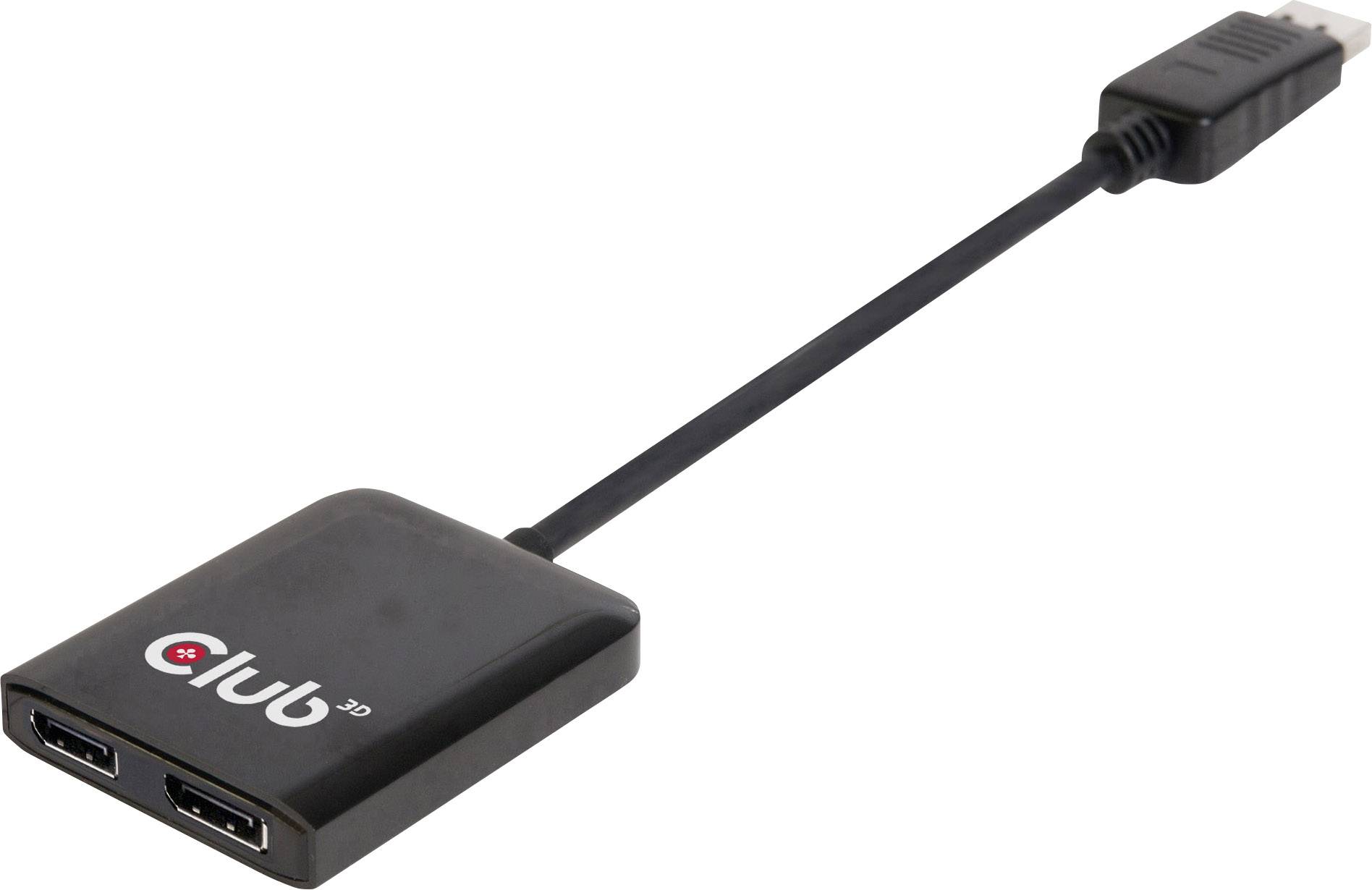 club3D CSV-6200 DisplayPort Adapter [1x DisplayPort plug, USB 3.2 1st Gen port Micro B (USB 3.0) - 2x DisplayPort socket] Black
