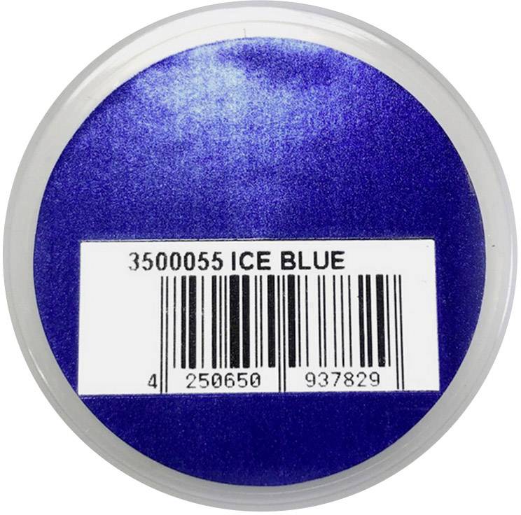 Round tin with blue lid, label with black barcode and the inscription '3500055 ICE BLUE'.
