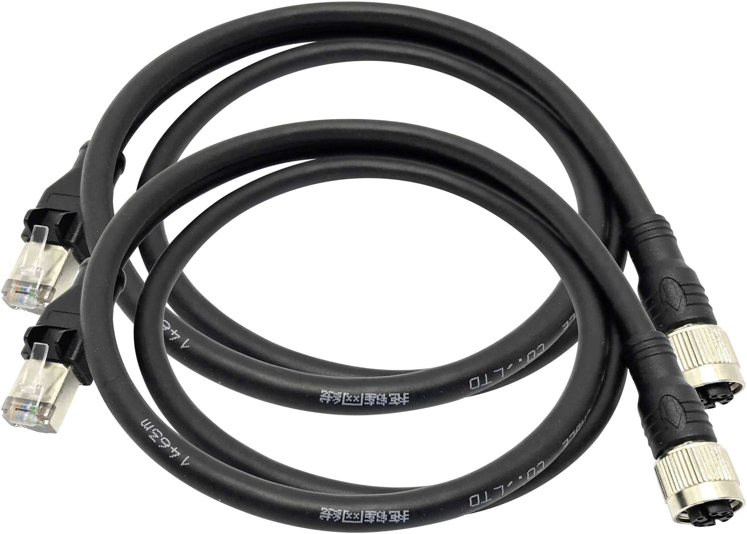 A pair of black cables, one with an RJ45 plug and one with a BNC plug. They are shaped into loops and placed side by side.