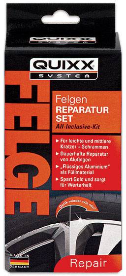 Packaging of a wheel repair kit with labelling: 