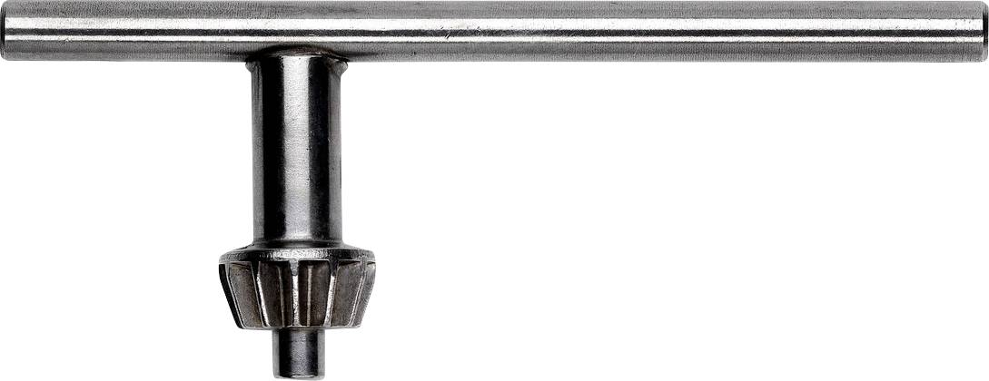 A chuck key with a long metal T-handle, used for tightening or loosening the chuck on a drilling device.