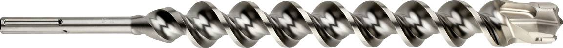 Close-up of a metal spiral drill bit on a white background.