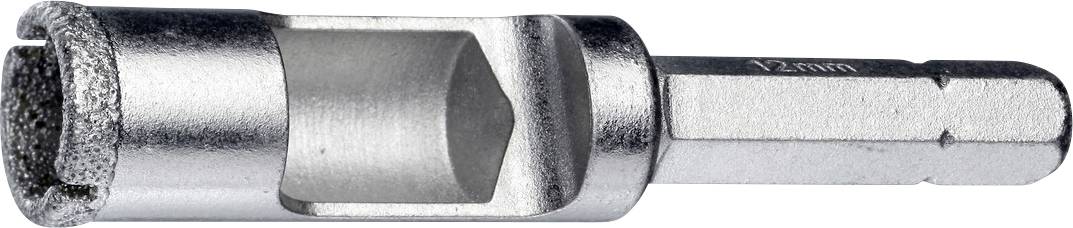 A silver drill bit with a hexagonal shank and an open hollow cylinder, suitable for precise work in soft materials.