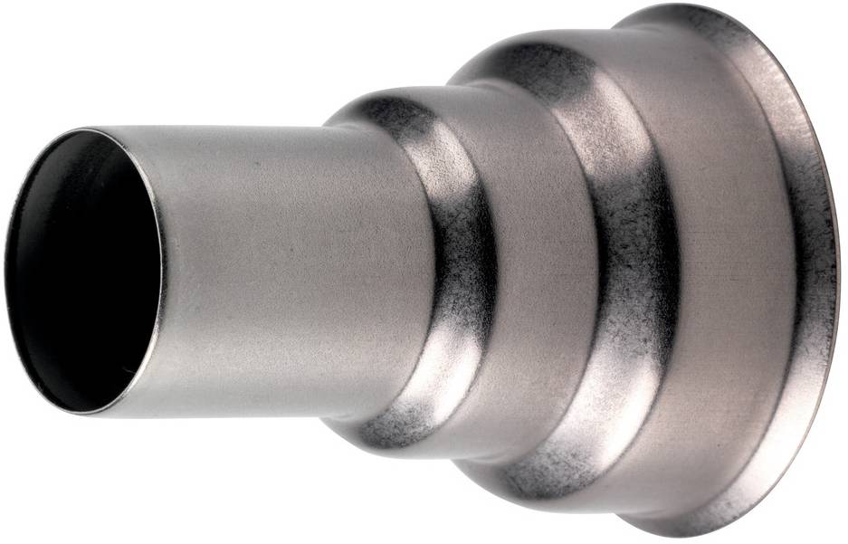 Close-up of a metallic cylindrical pipe fitting with stepped ridges, shown against a plain white background.