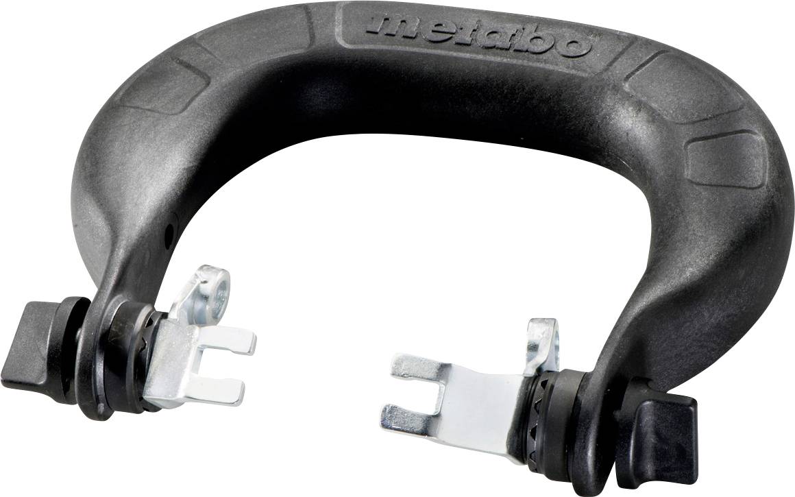 Black plastic 'Metabo protective cover' with metal clips to protect the tool and ensure safety whilst working.
