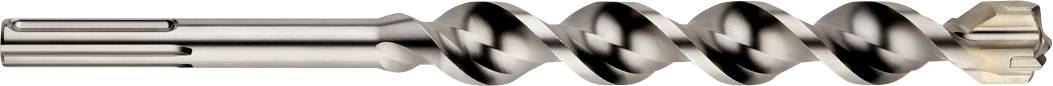 A drill bit with a hex shank and spiral flutes for drilling holes.