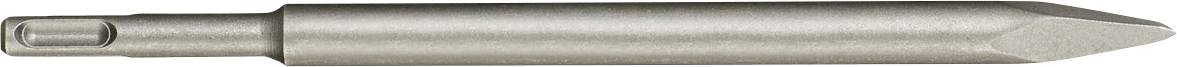 A silver, cylindrical metal drill bit with a pointed end.