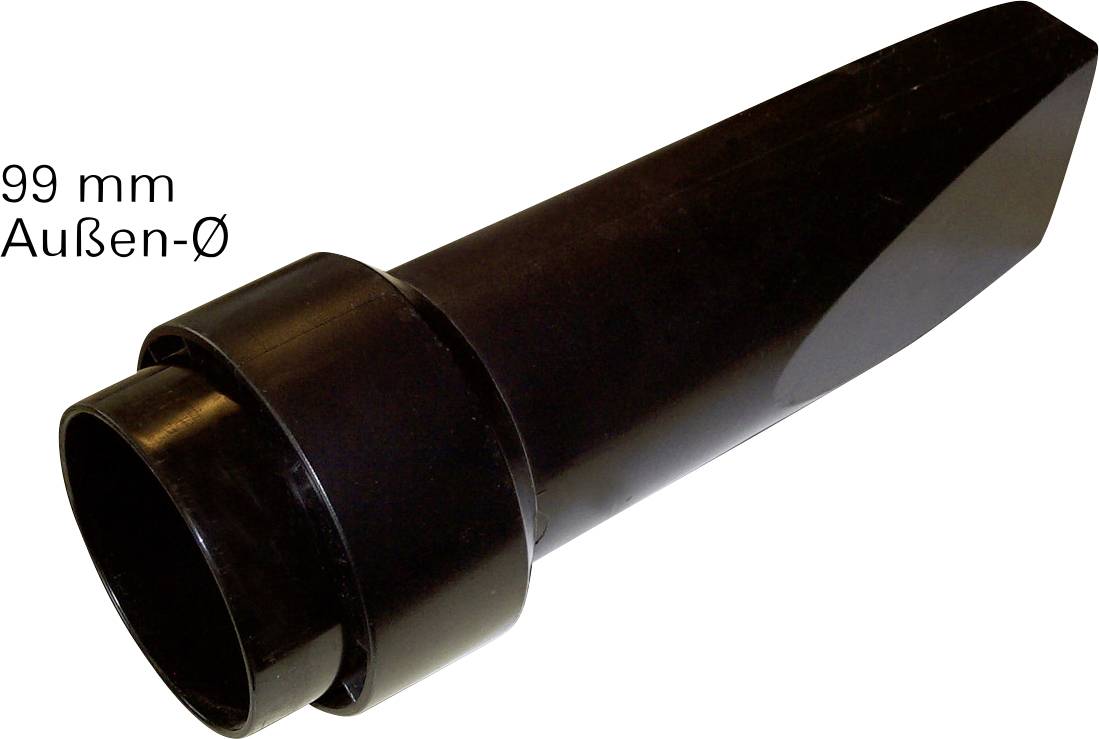 Black tapered plastic pipe adapter with a wide 99 mm outer diameter end, shown on a white background.