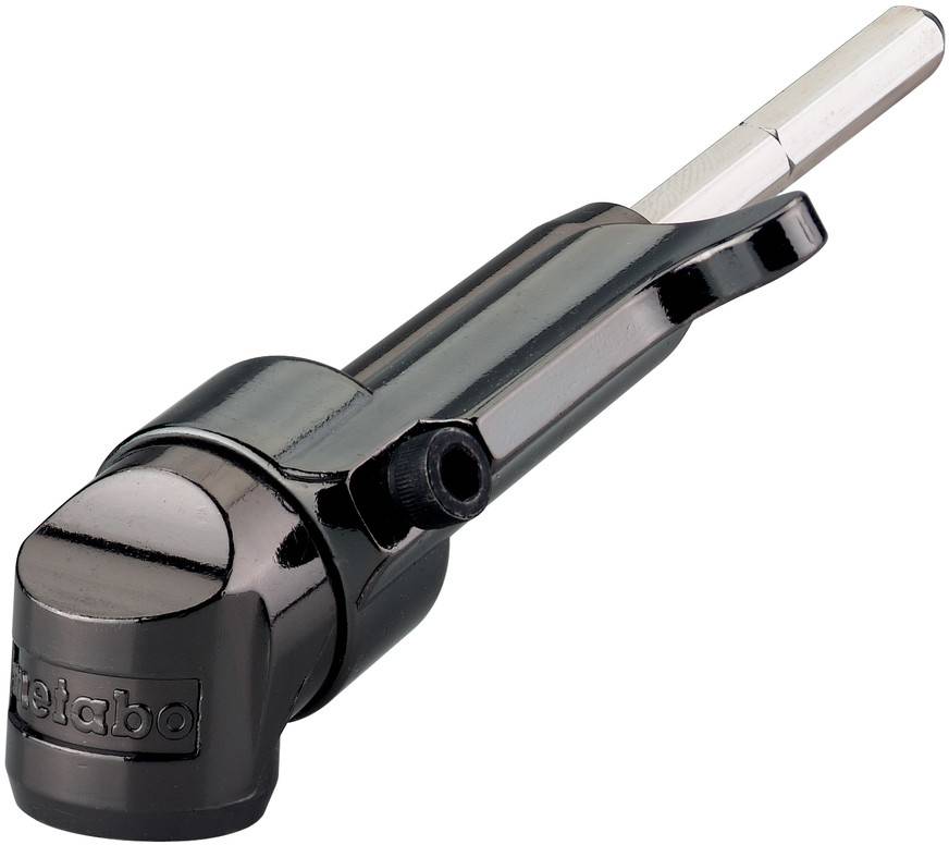 Close-up of a black metal drill chuck adapter with a hex shank, shown on a white background.