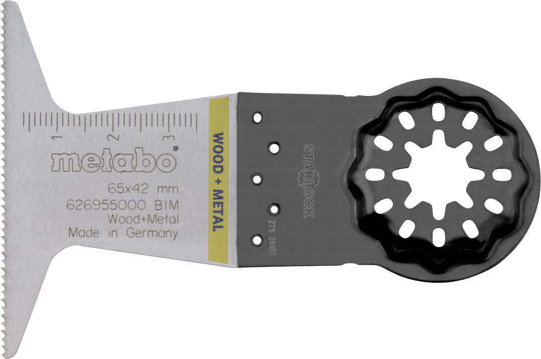 Saw blade for multitools, Metabo 65x35 mm, suitable for wood and metal, with a measurement scale. Swiss Made, curved-tec design.