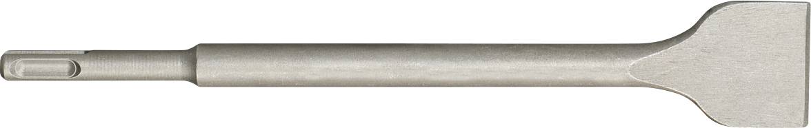 A metal putty knife with a flat blade and narrow handle, shown horizontally on a white background.
