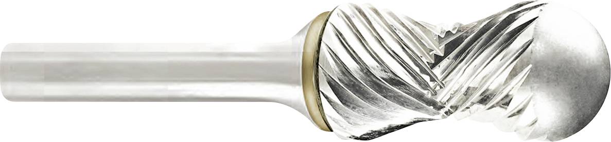 Metal cutting tool with spiral cutting surfaces, used for milling and grinding metals.