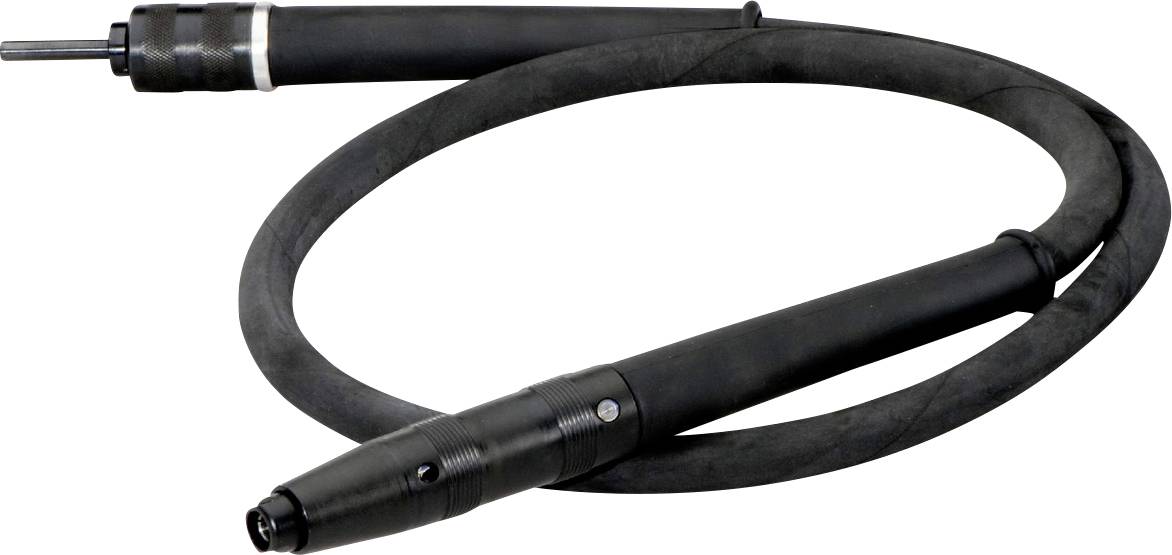 Black rubber hose with metal connecting elements, possibly an industrial or machine component.