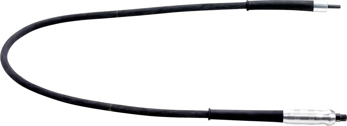 A black, flexible hydraulic hose with metallic connections at both ends, used for pressure systems or machinery.