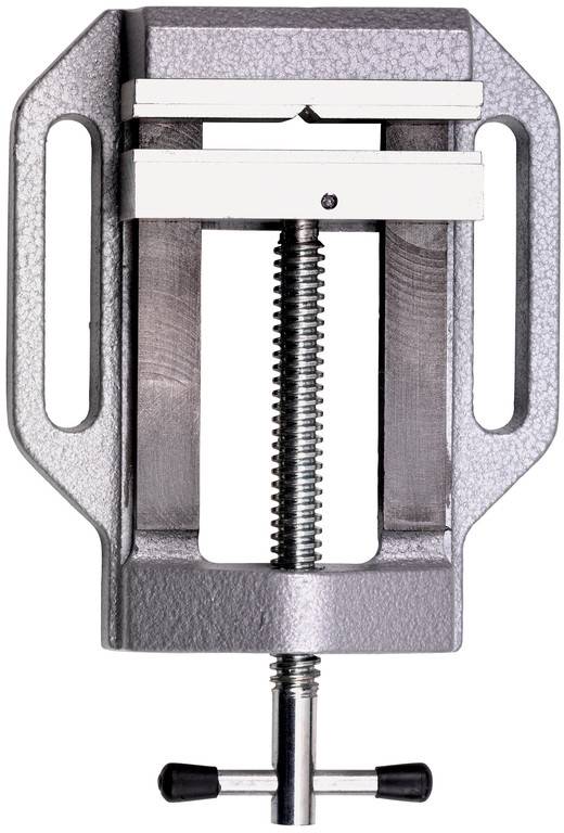 Metal spring clamp with adjustable screw handle and padded jaws, shown front view on a white background.