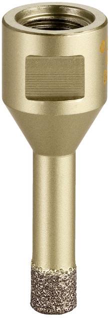 Gold-colored metal threaded adapter with a square side cutout and a rough, textured lower end