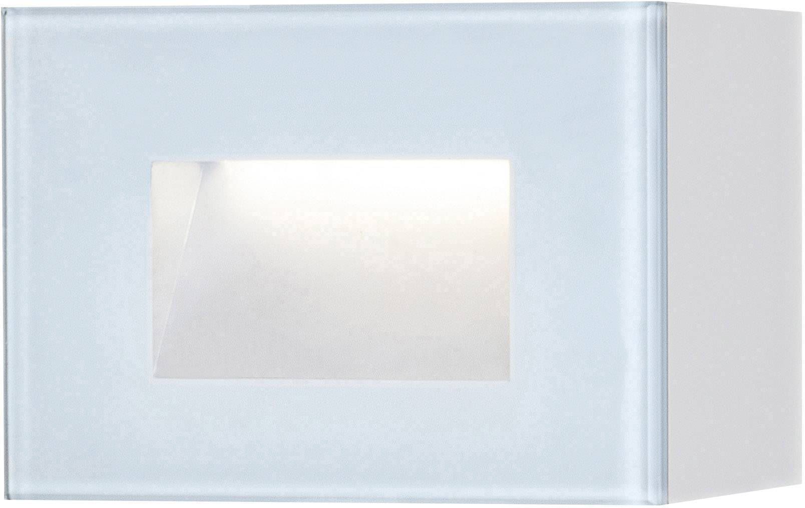 A rectangular white wall light with a glass frame that glows softly. It has a modern and minimalist aesthetic.