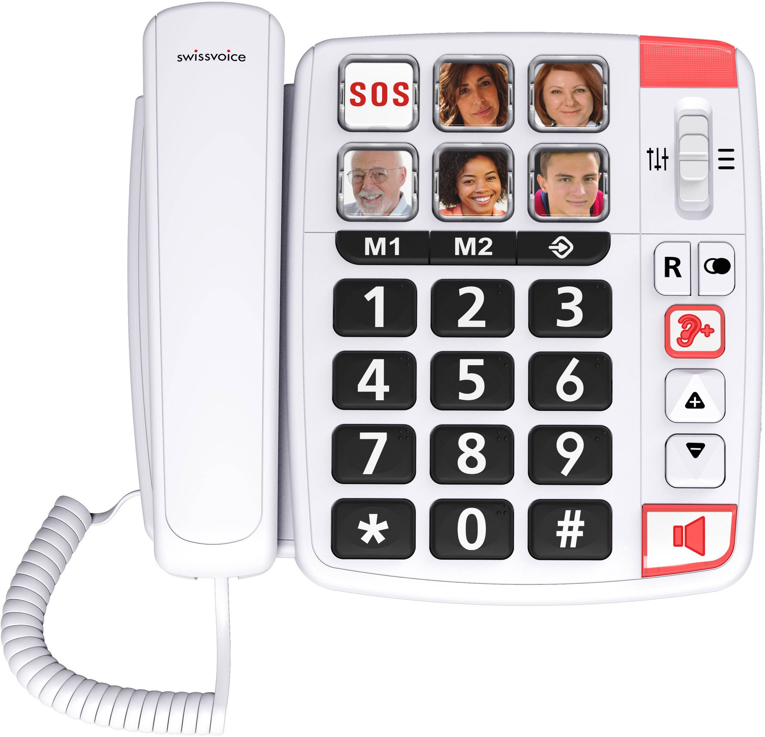 SwissVoice Xtra 1110 Corded Big Button Camera button, Hands-free, incl. emergency call transmitter, Redial White