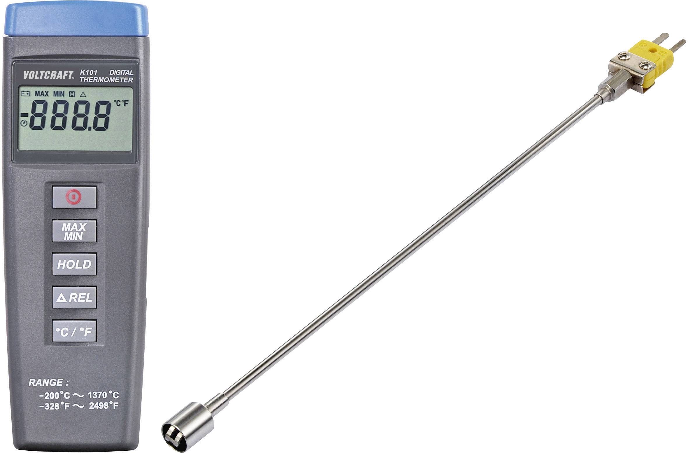 Portable digital thermometer with a long metal probe. The display shows a temperature reading of '-888.8'. Ideal for temperature measurement in scientific and industrial applications.