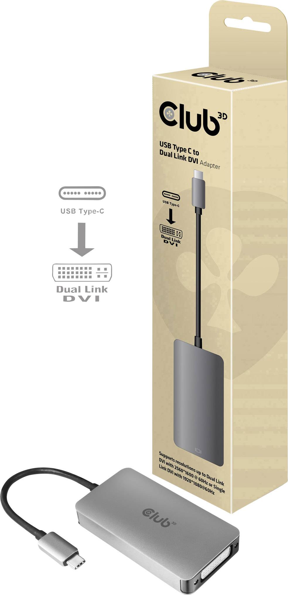 club3D CAC-1510 USB-C® / DVI Adapter [1x USB-C® plug - 1x DVI socket 29-pin] Aluminium