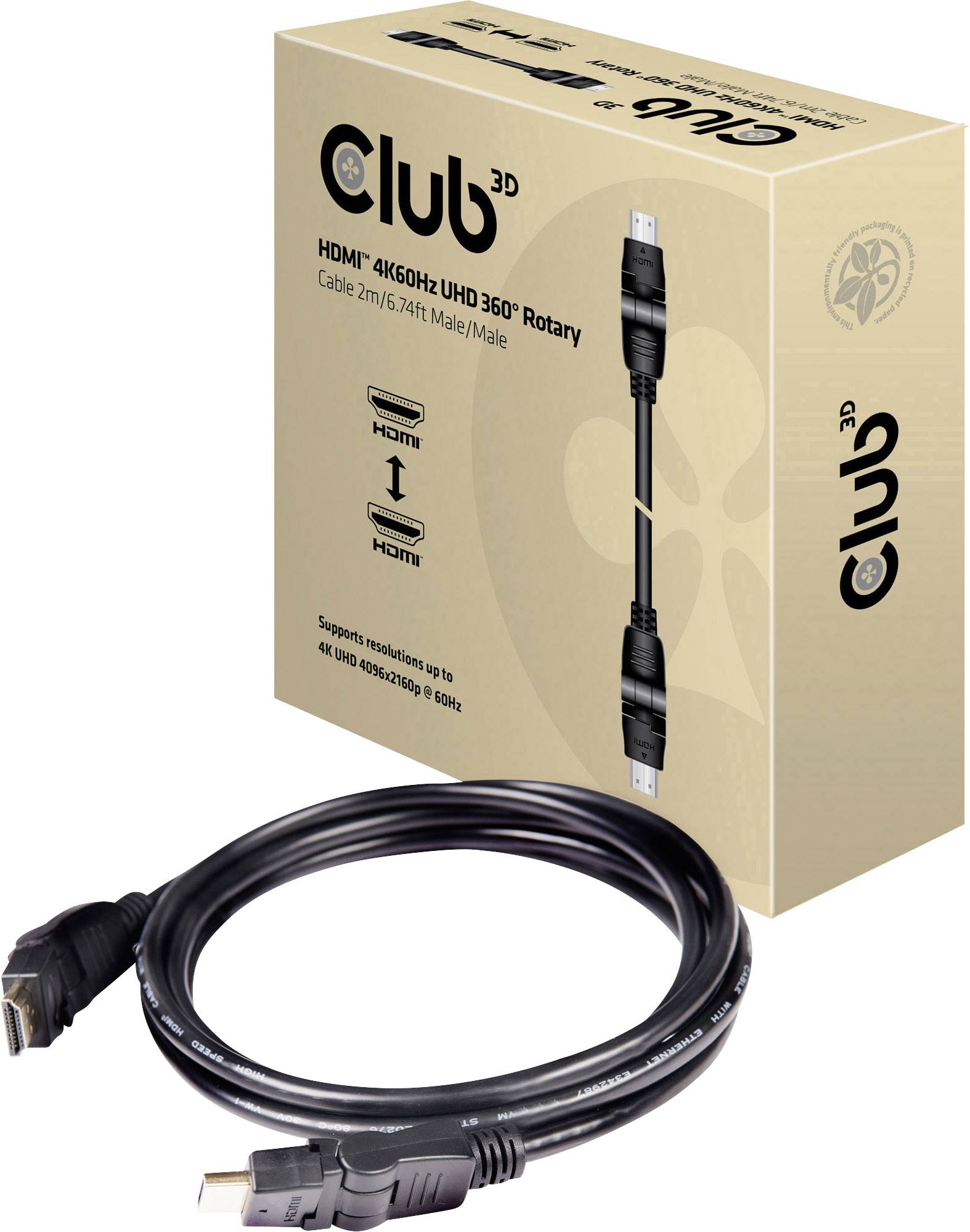 club3D HDMI Cable HDMI-A plug, HDMI-A plug 2.00 m Black CAC-1360 High Speed HDMI with Ethernet, Flame-retardant HDMI cable