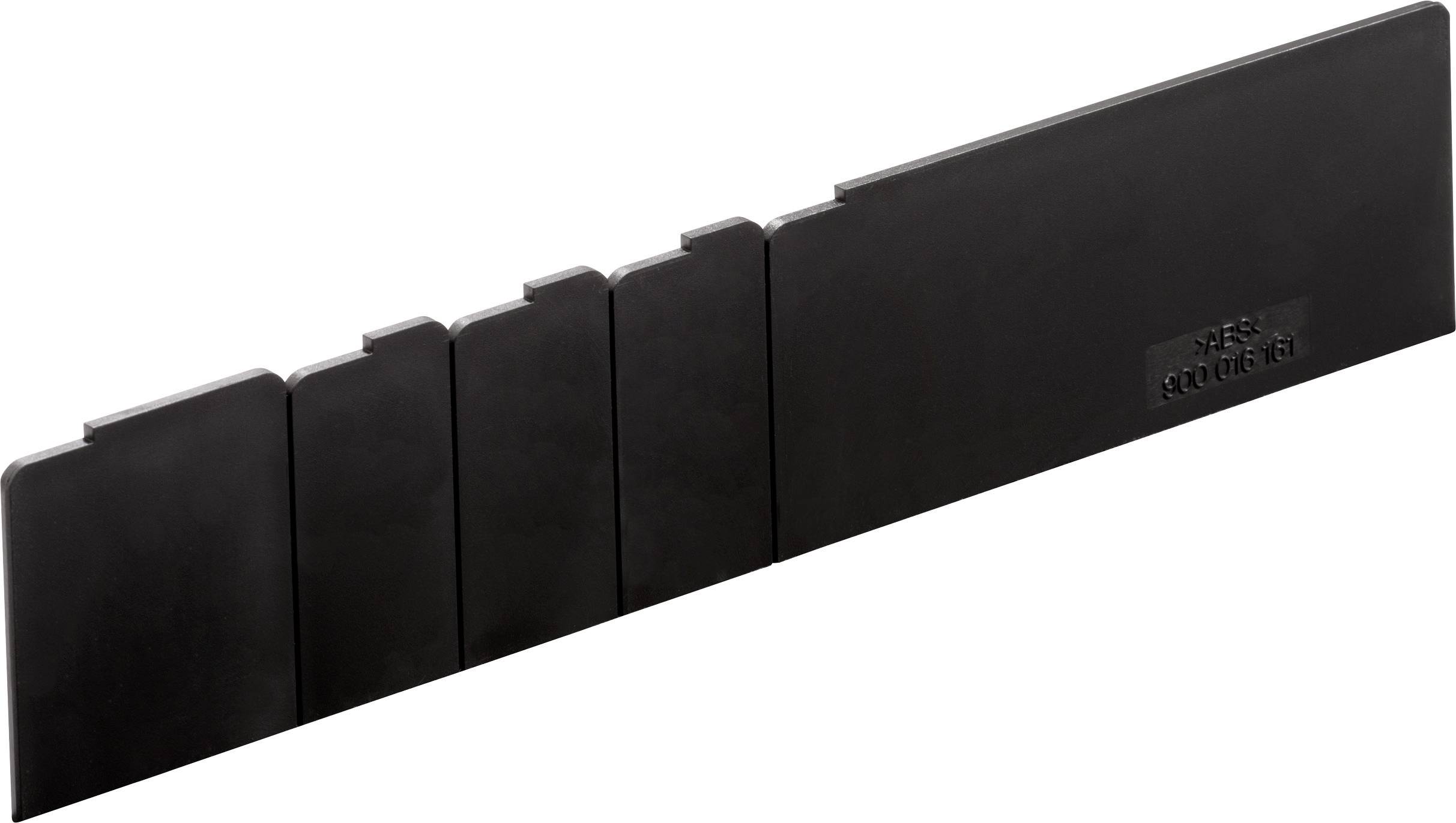 Black plastic divider tabs in varying heights, graduated from left to right. Tall tabs on the left, shorter tabs on the right.