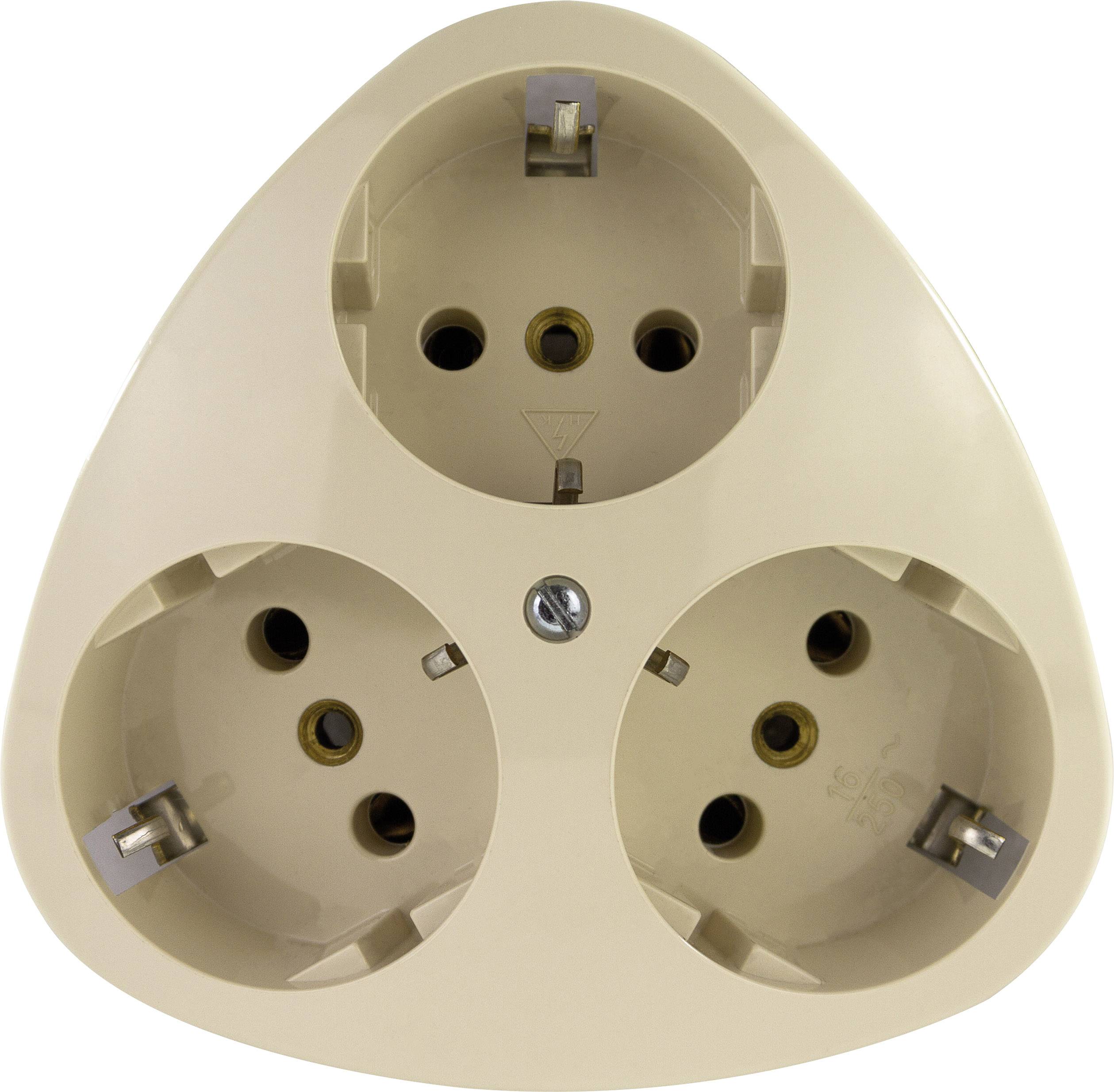 A triple socket adaptor in cream colour, suitable for expanding plug sockets in indoor spaces.