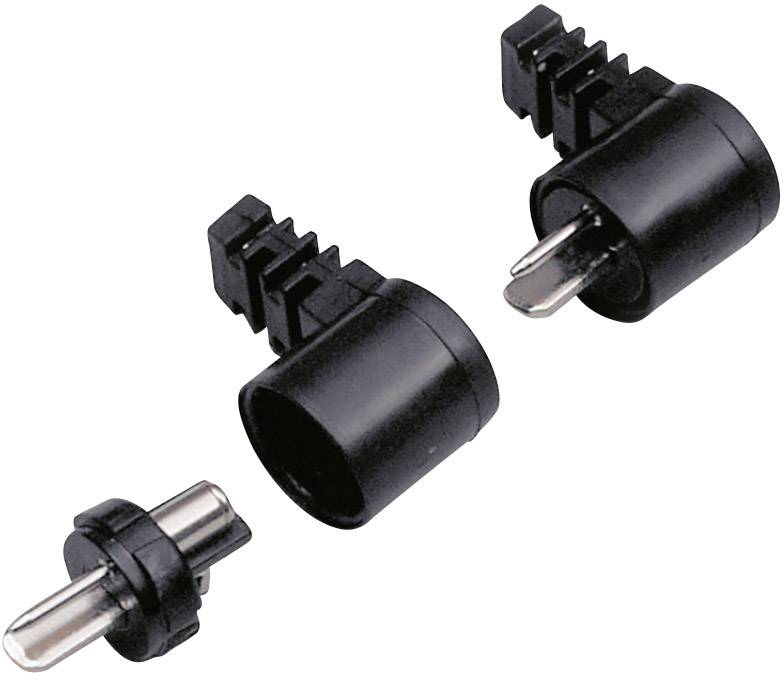 Three black enclosures with silver connections, presumably electronic connectors, on a white background.