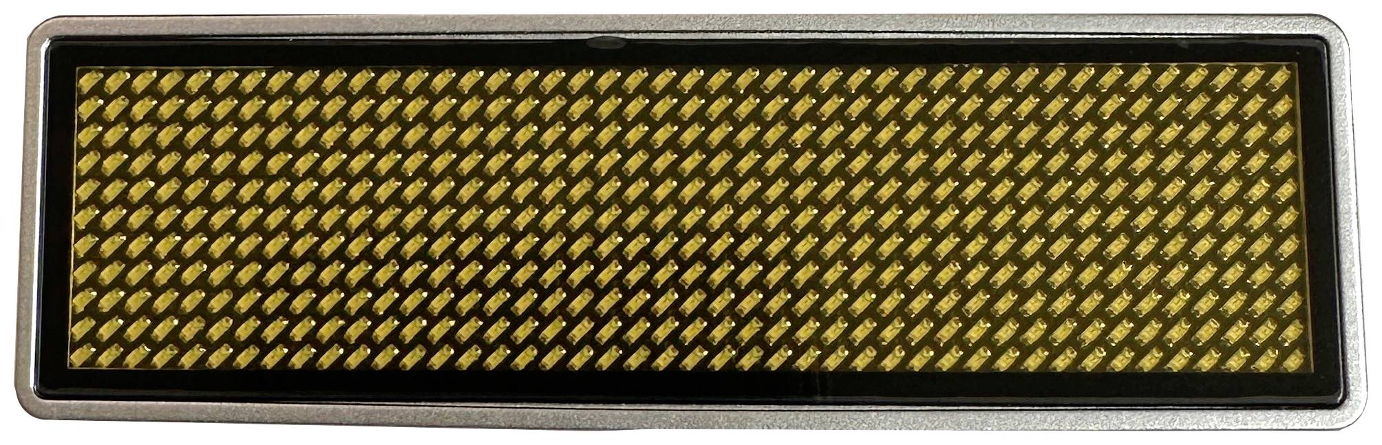 A rectangular LED display consisting of many yellow lights. It is unlit and displaying no specific message.