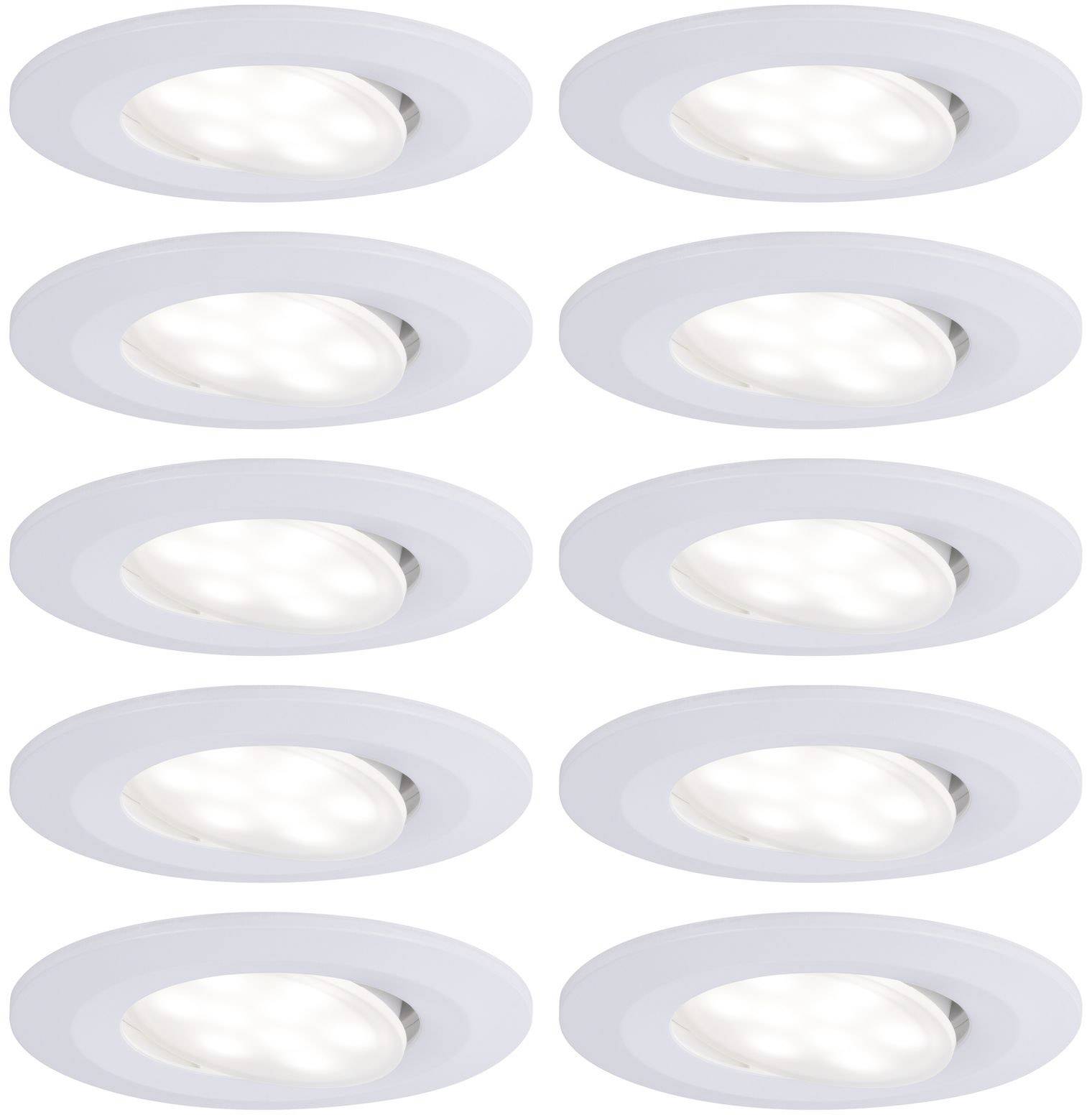 Several white round LED recessed lights arranged in a 3x3 grid. Ideal for uniform illumination of interior spaces.