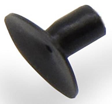 A black, round plastic marker with a wide flat head and short cylindrical shaft against a white background.