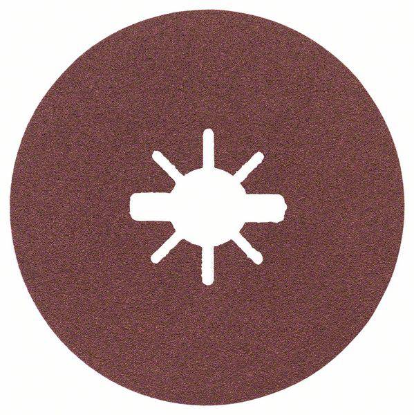 A circular sandpaper disc with a central hole and several radial slits, depicted on a white background.